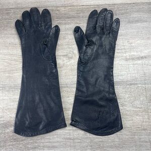Women Vintage 1960-1970 Leather Black Gloves Below Elbow Casual